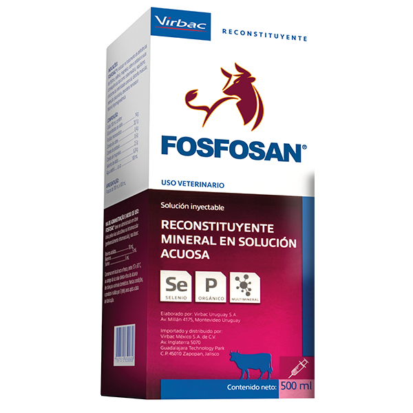 envase de Fosfosan, reconstituyente mineral para ganado bovino